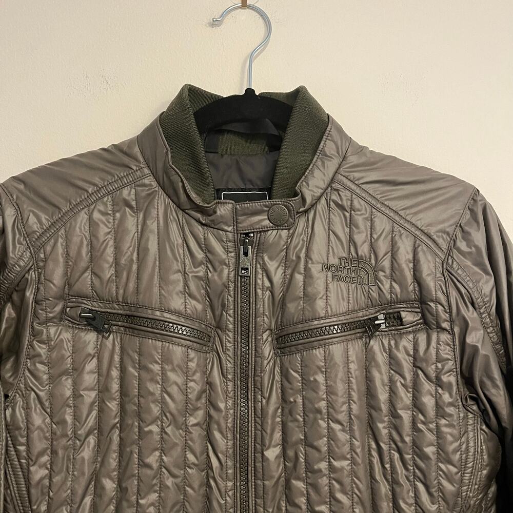 The North Face Puffer Jacket Arel Moto Motorcyle Olive Army Green Womens Med - Picture 3 of 6